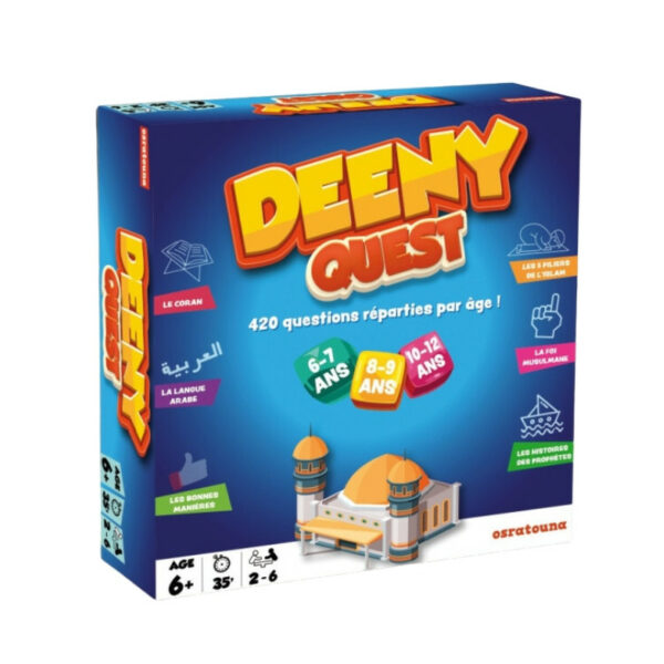 DEENY QUEST: 420 Questions Sur L'islam Réparties Par Âge! (+6 Ans, 3 Niveaux) , Jeu De Société Osratouna